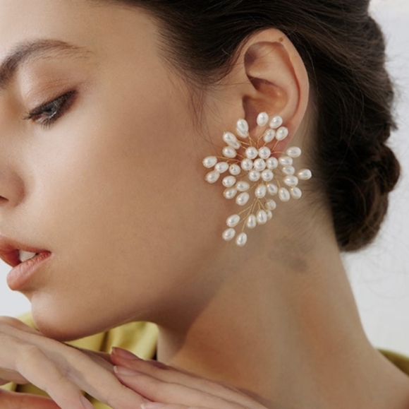 AHED Project Fireworks Pearl Vines Statement Wedding Earrings - Picture 5 of 8